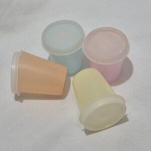 Vintage (4) Pastel Tupperware Mini 2oz Midgets #101 w/ Clear Lids #201
